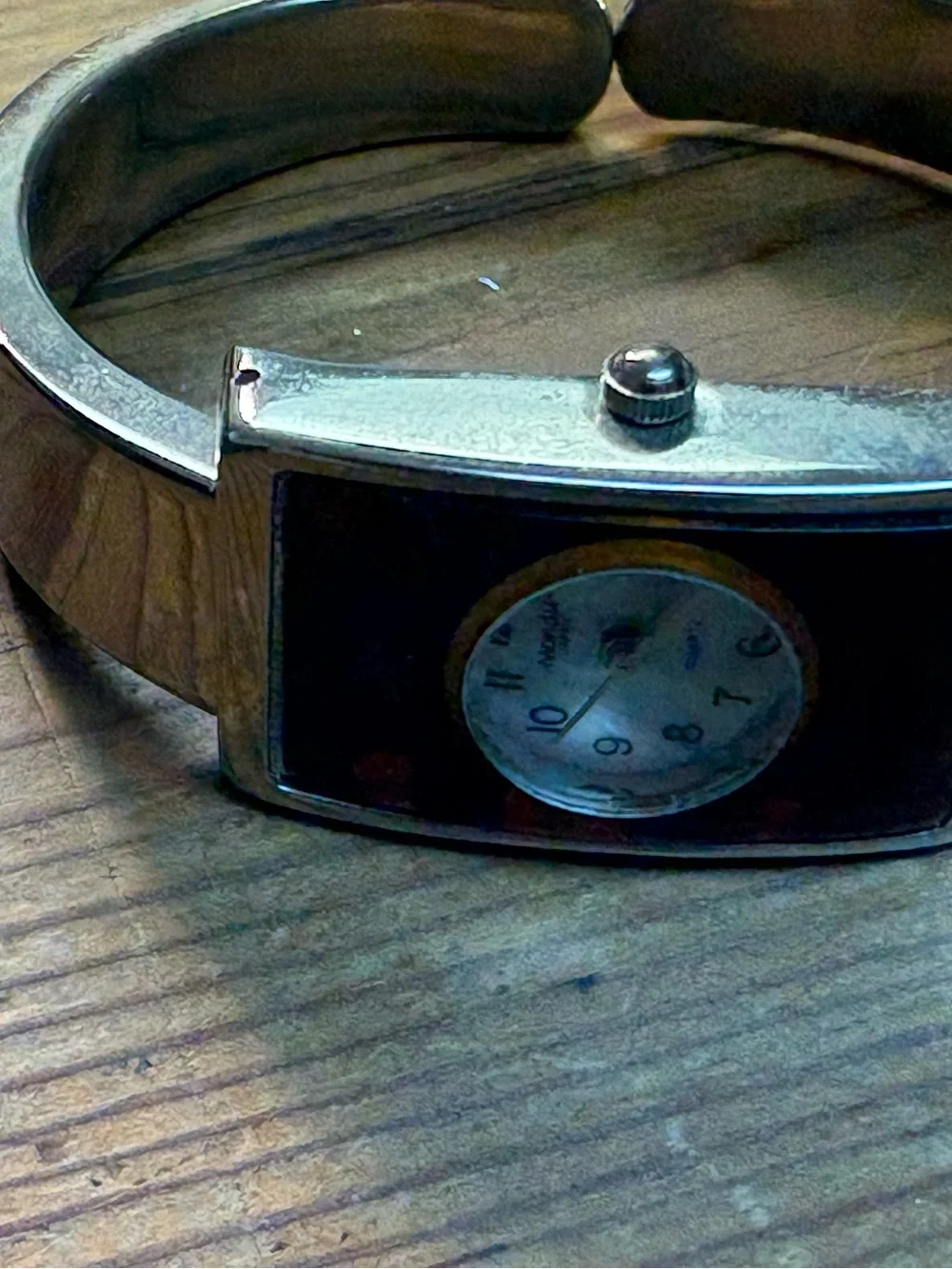 Mondaine Silver Bangle Watch with Tortoiseshell Accent